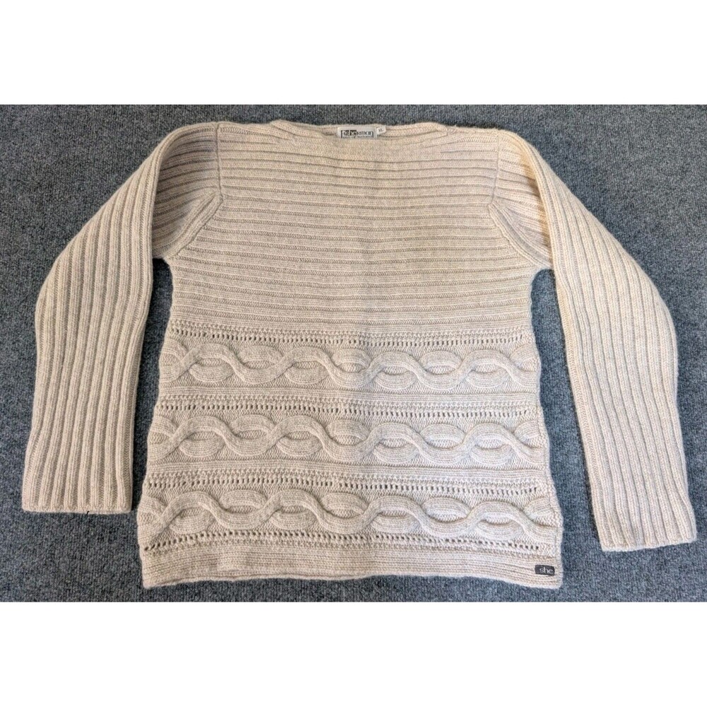 Fisherman Out Of Ireland SHE Sweater Cable Knit Horizontal Women's Sz XL Cream
